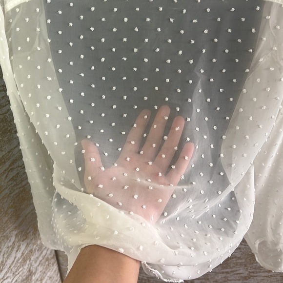 Zara Basic White Dot Chiffon Puff Sleeve Blouse Size M - Picture 7 of 11